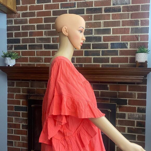 Terra & Sky Women’s‎ Plus Size 0X 14W Coral Orange Square Neck Blouse Ruffle New - Picture 15 of 16